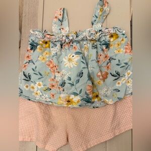 Girls size 6  Bonnie Jean Floral crop Top with Pink Gingham Shorts (runs small)